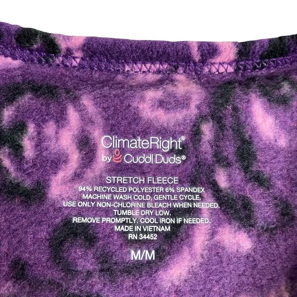 Cuddl Duds Sweater Women M Purple Scroll Climate Right Stretch Fleece Thumbholes - Picture 3 of 15